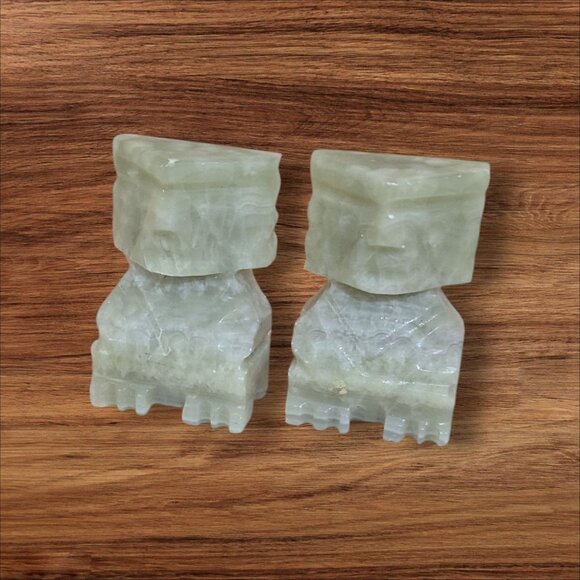 Hand-Carved Light Green Alabaster  Marble Mayan inspired Tiki  Figurines 2.5" - Picture 1 of 7